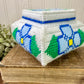 Vintage Plastic Canvas Storage Box with Blue Flowers