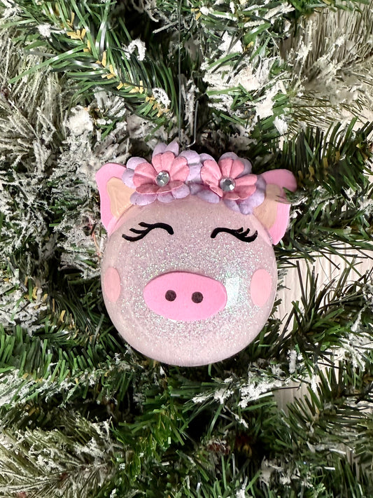 Handmade Glitter Pig Ornament- B