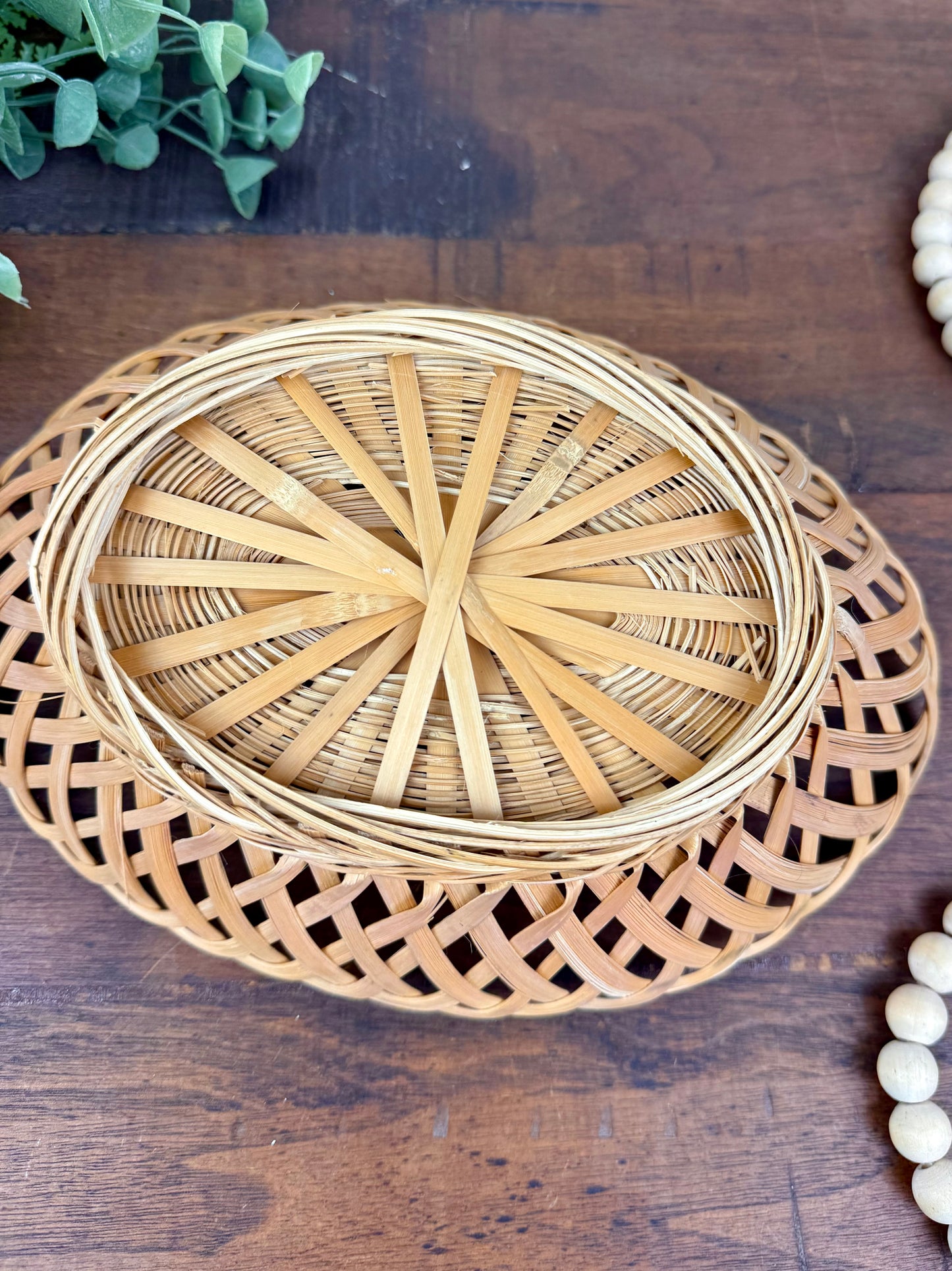 Vintage Oval Open Weave Wicker Basket