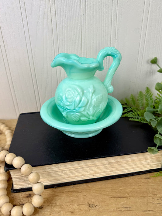 Vintage 1970’s Avon Victorian Rose Mini Pitcher & Bowl Set