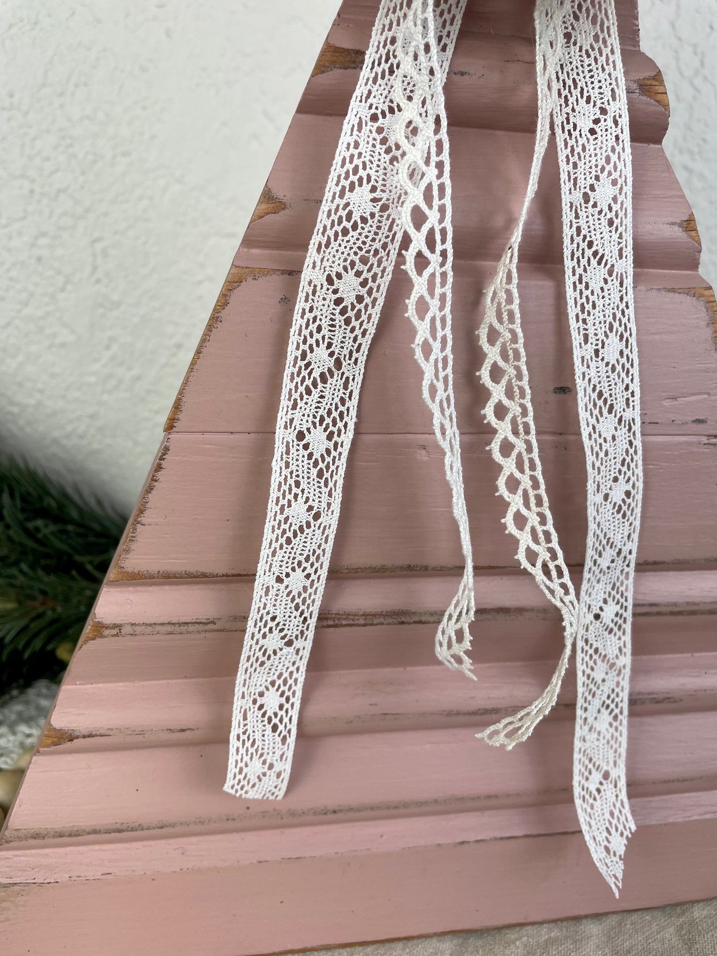 Upcycled Vintage Trim Pink Large Christmas Tree with Wood Flower