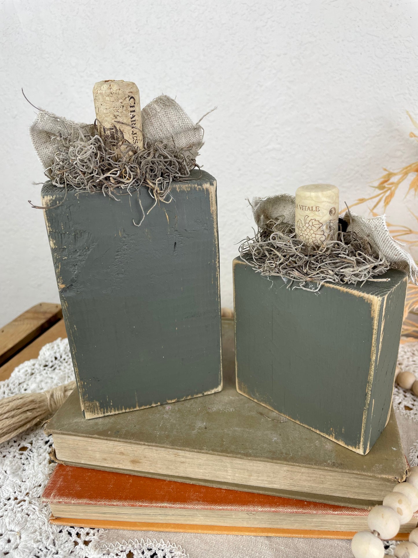 Handmade Reclaimed Wood Small Green and Black Pumpkin Set
