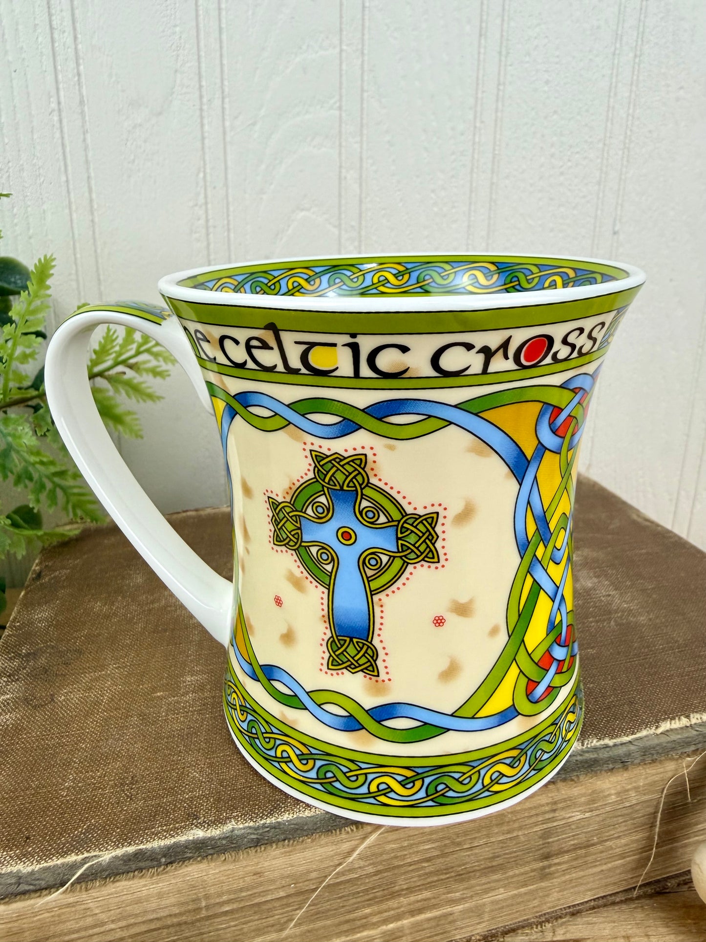 Celtic Cross Irish Weave Bone China Mug
