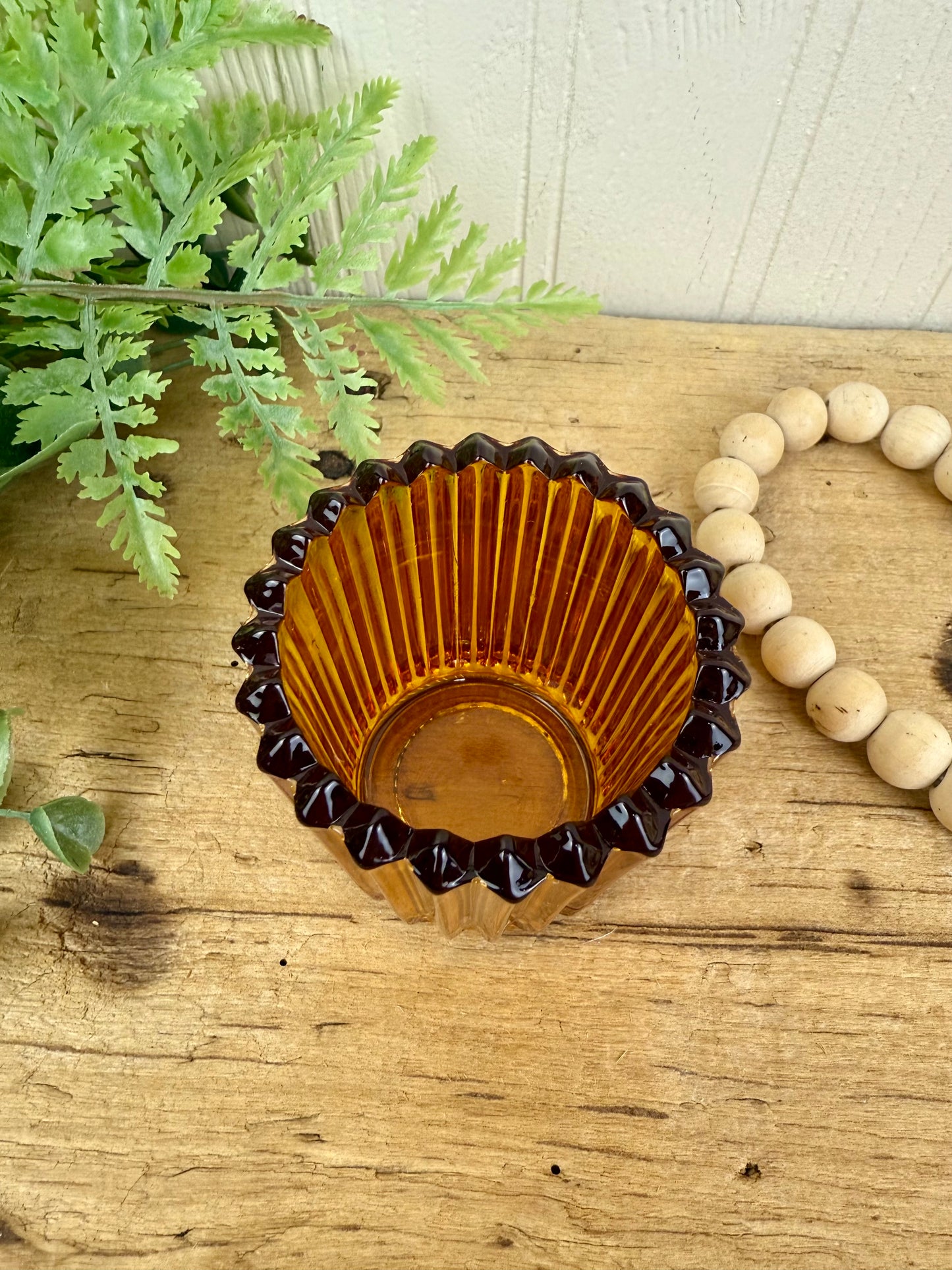 Vintage Indiana Glass Co. Striated Amber Candle Votive