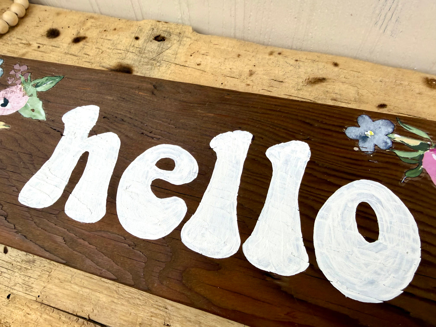 Handmade Barn Wood “Hello” Sign with Florals