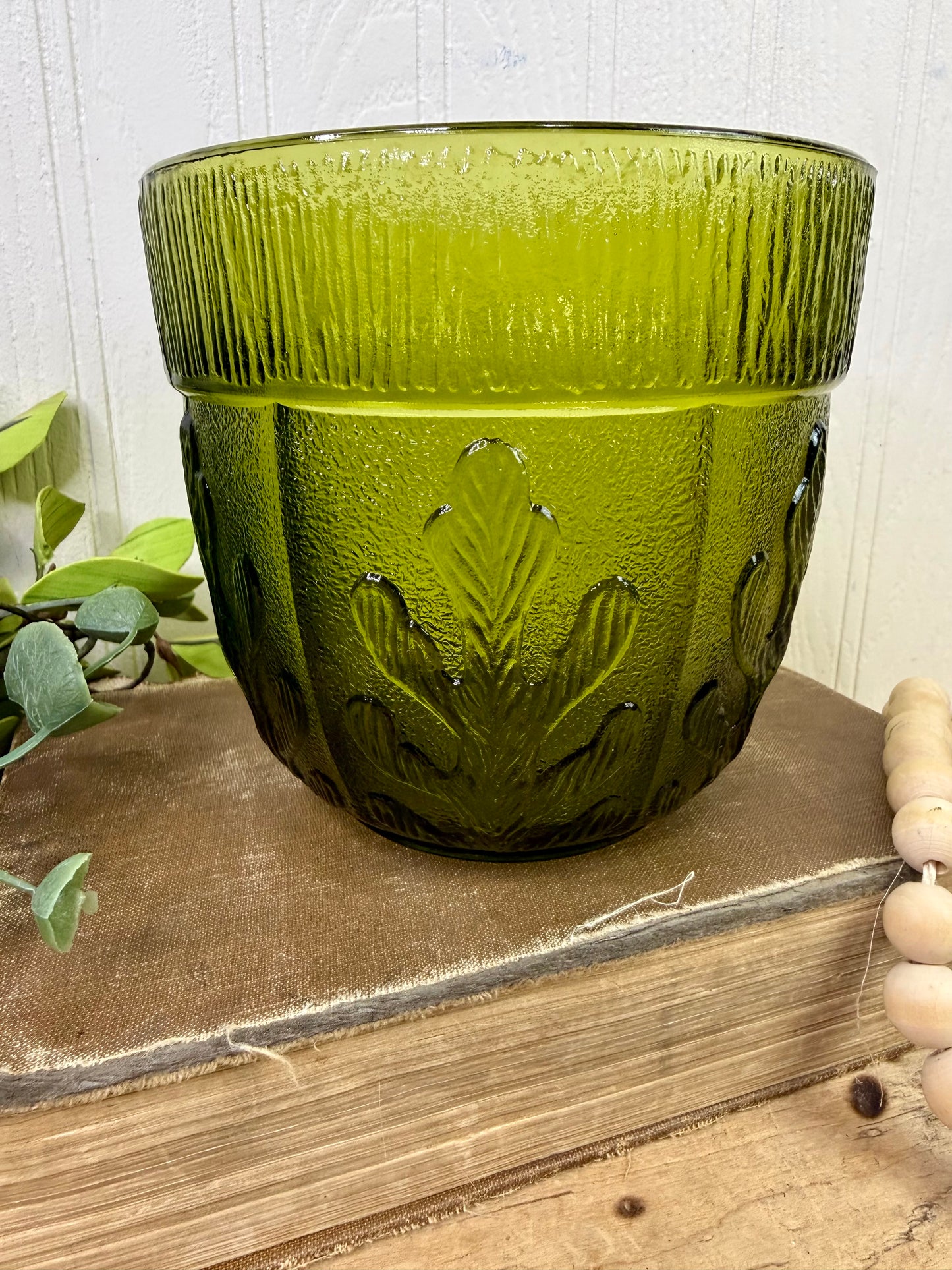 Vintage FTD Mid-Century Green Glass Planter