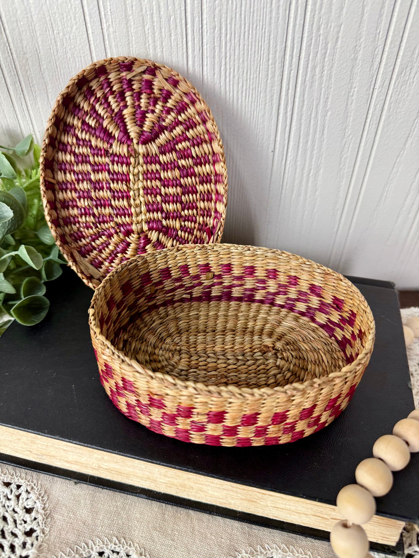 Vintage Miniature Seagrass Basket with Lid