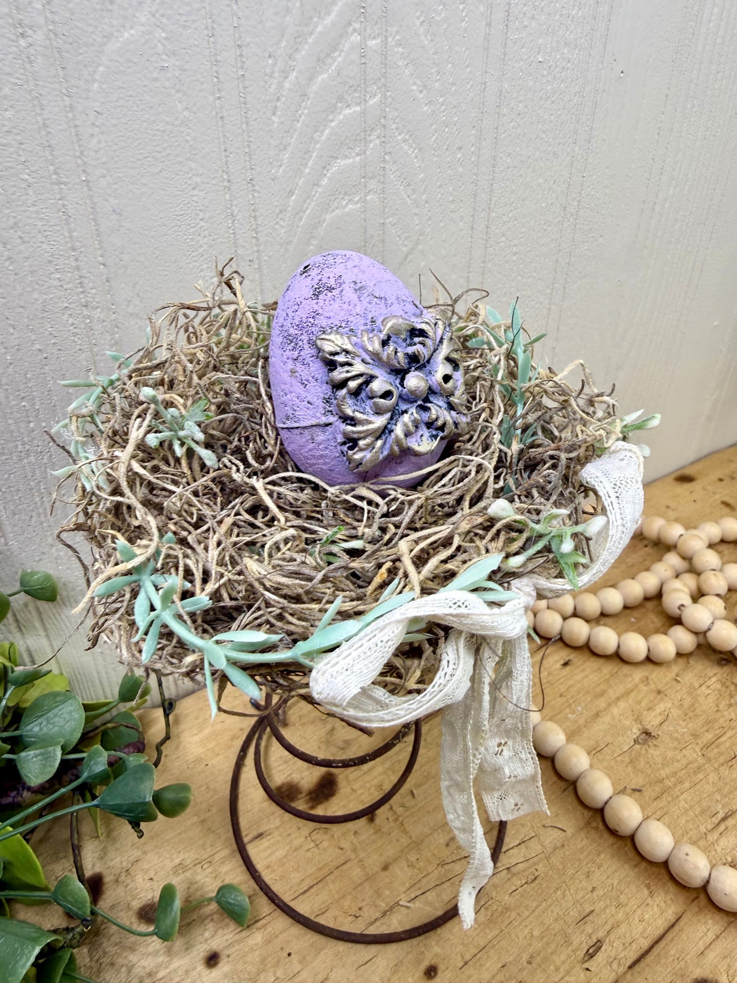 Handmade Rustic Bed Spring Nest with Light Purple Egg