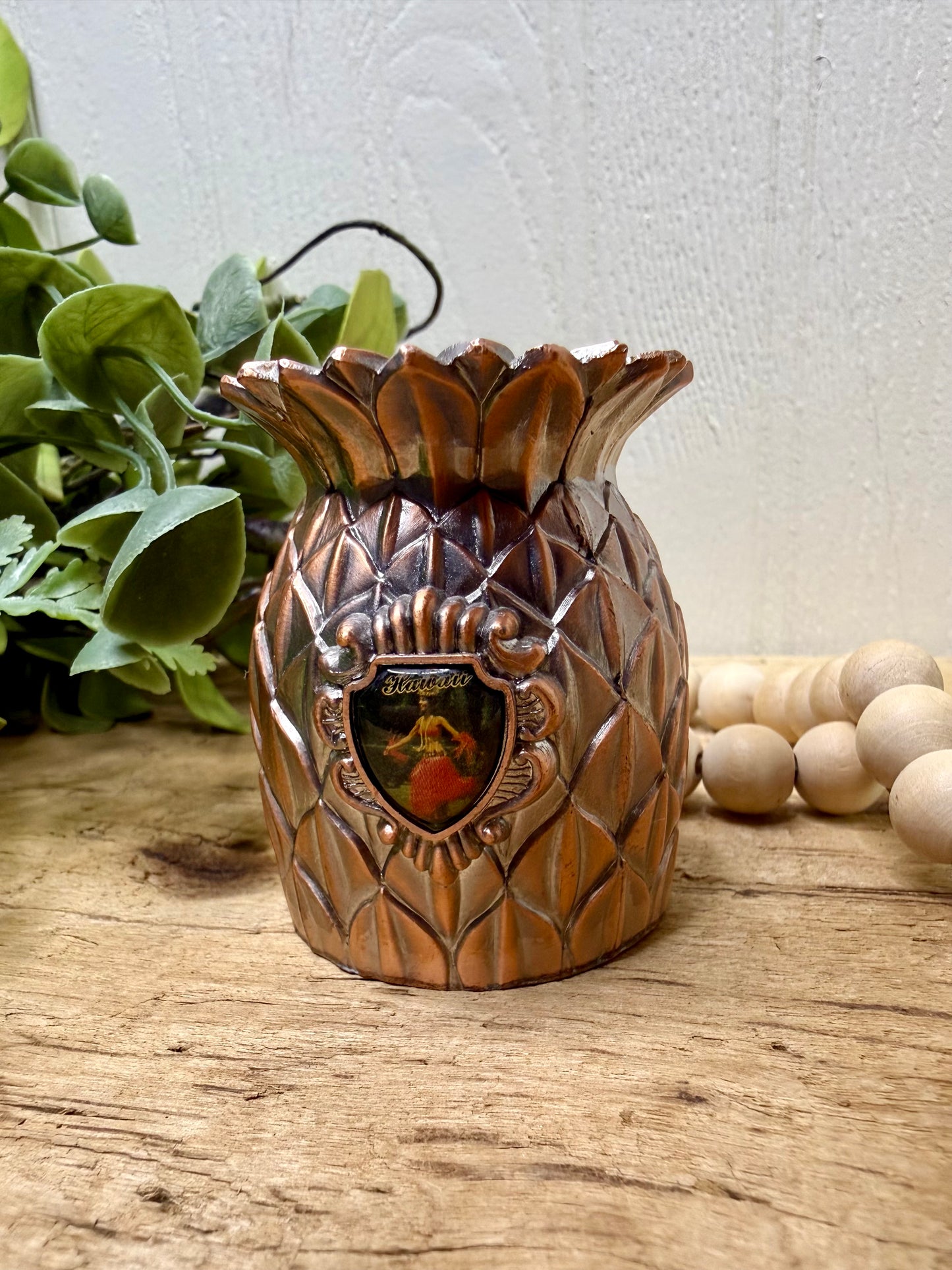 Vintage Copper Toned Pineapple Souvenir Toothpick Holder