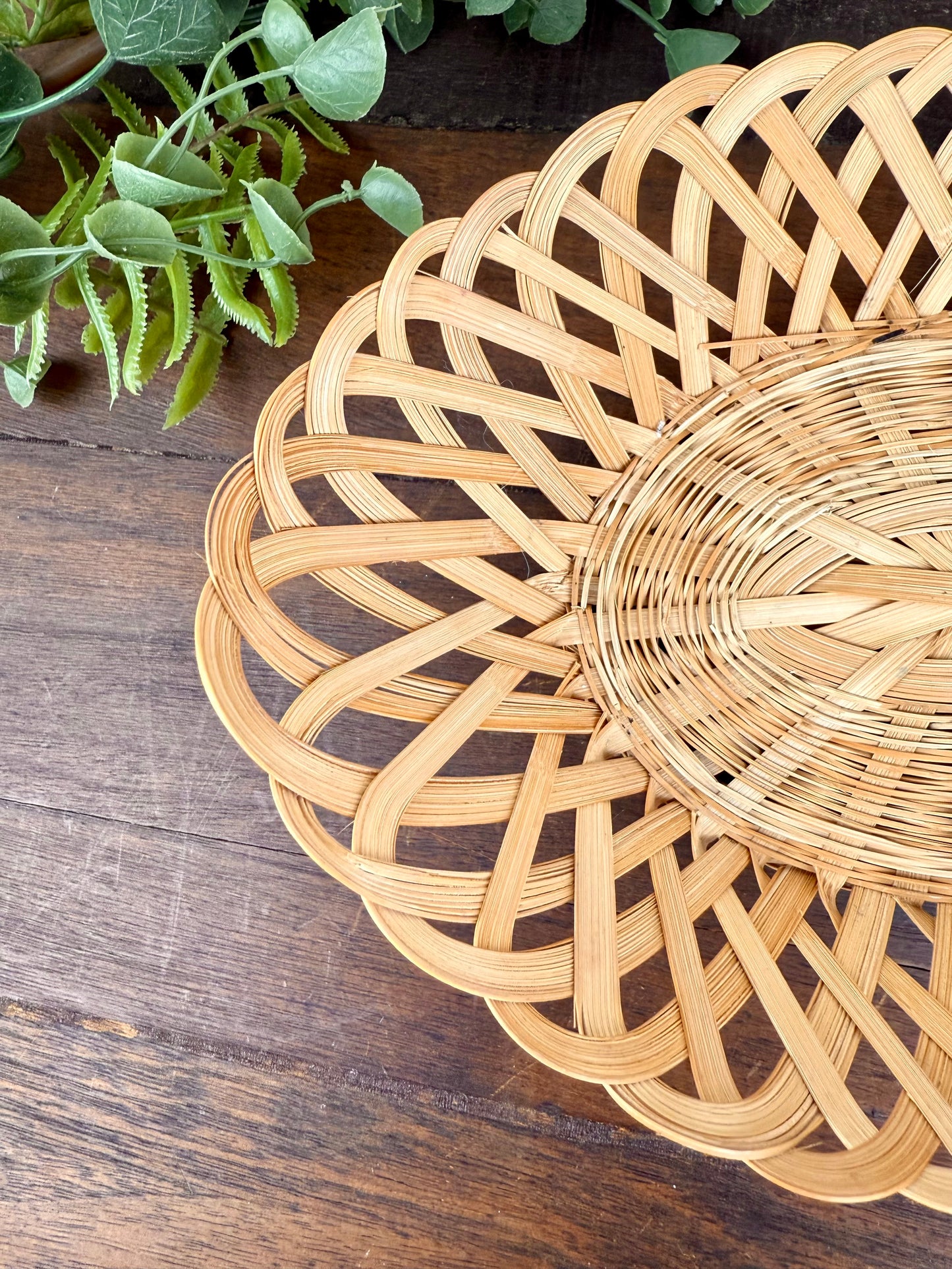 Vintage Oval Open Weave Wicker Basket