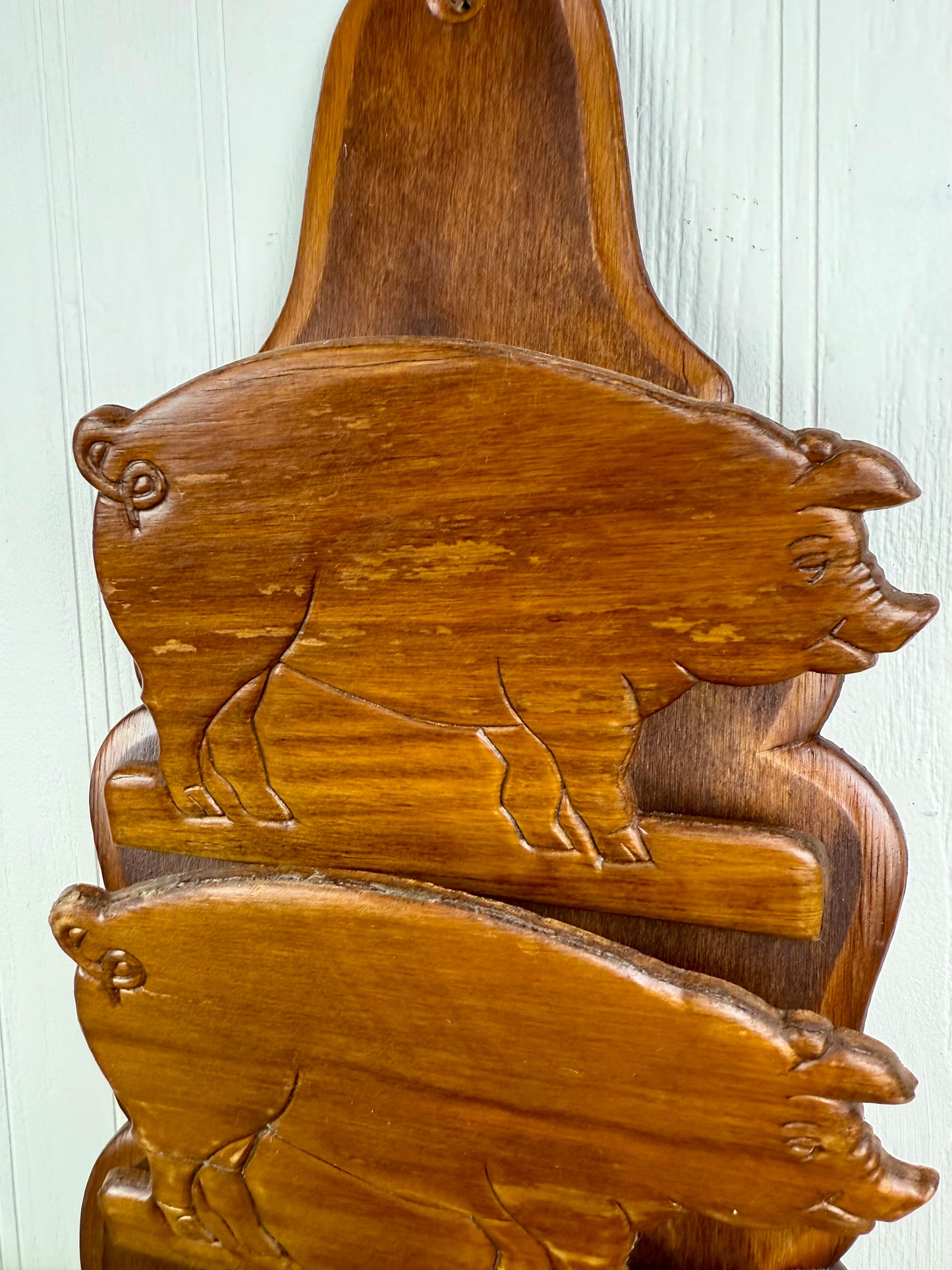 Vintage Farmhouse Wooden Pig Letter Organizer