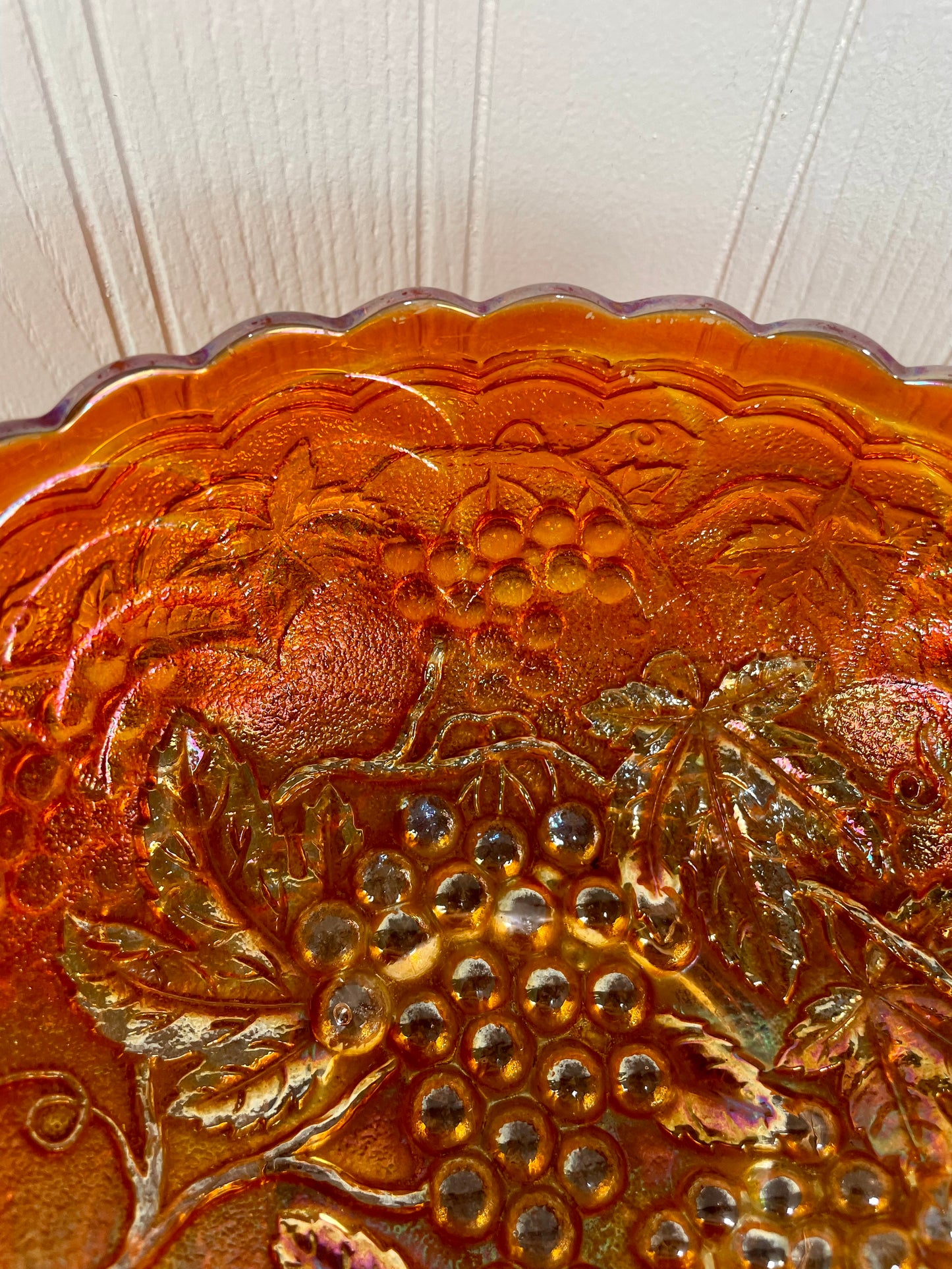 Vintage Imperial Marigold Carnival Glass Bowl with Grape Pattern