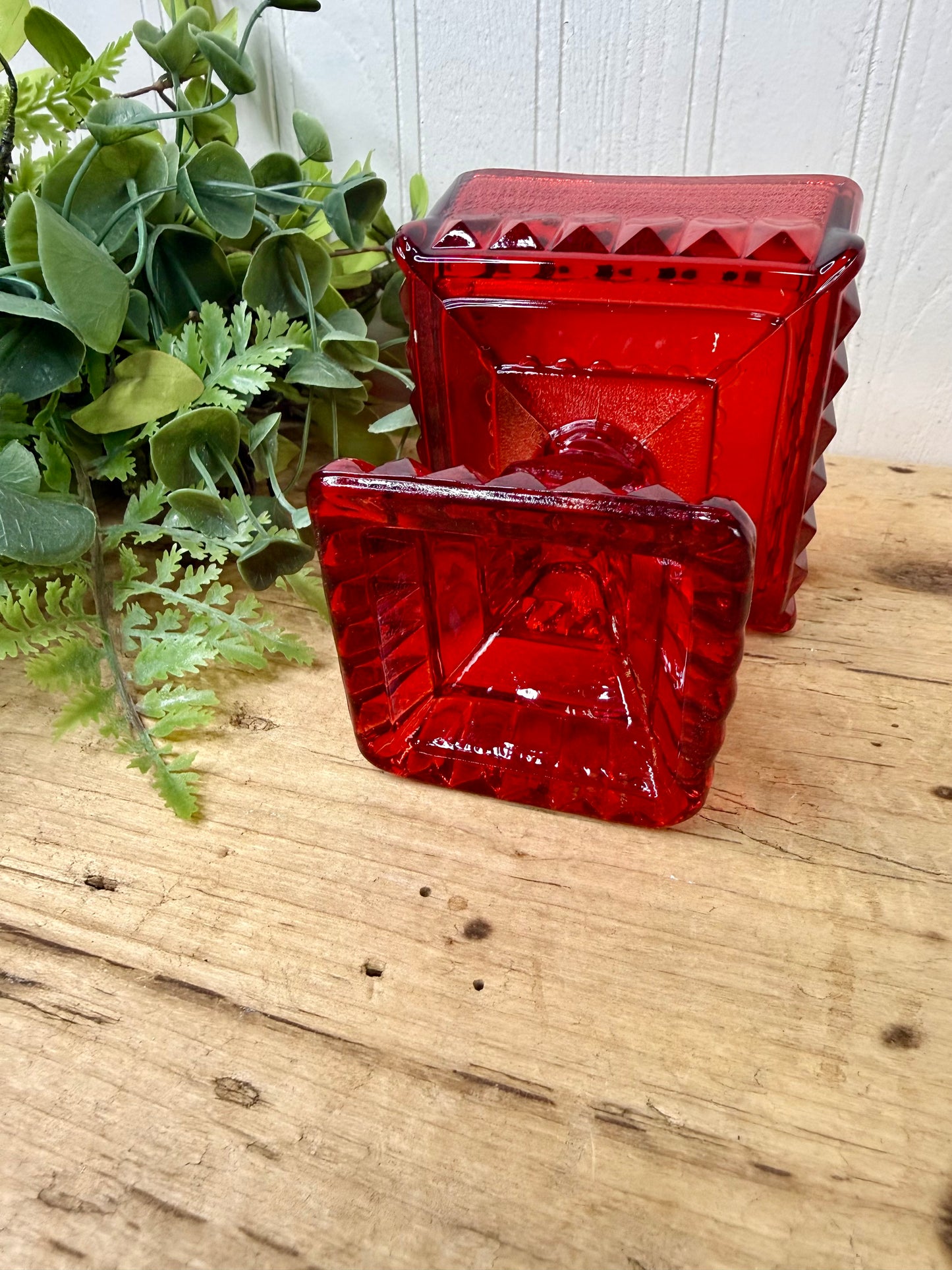 Vintage Jeannette Glass Square Pedestal Wedding Bowl Candy Dish