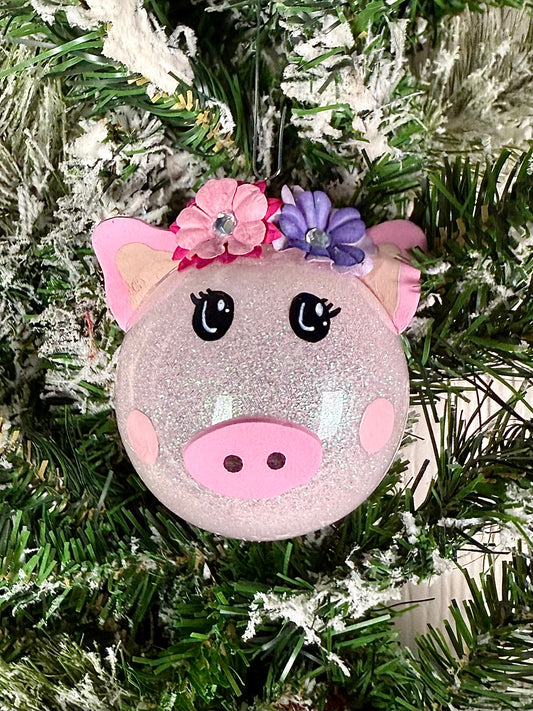 Handmade Glitter Pig Ornament- F