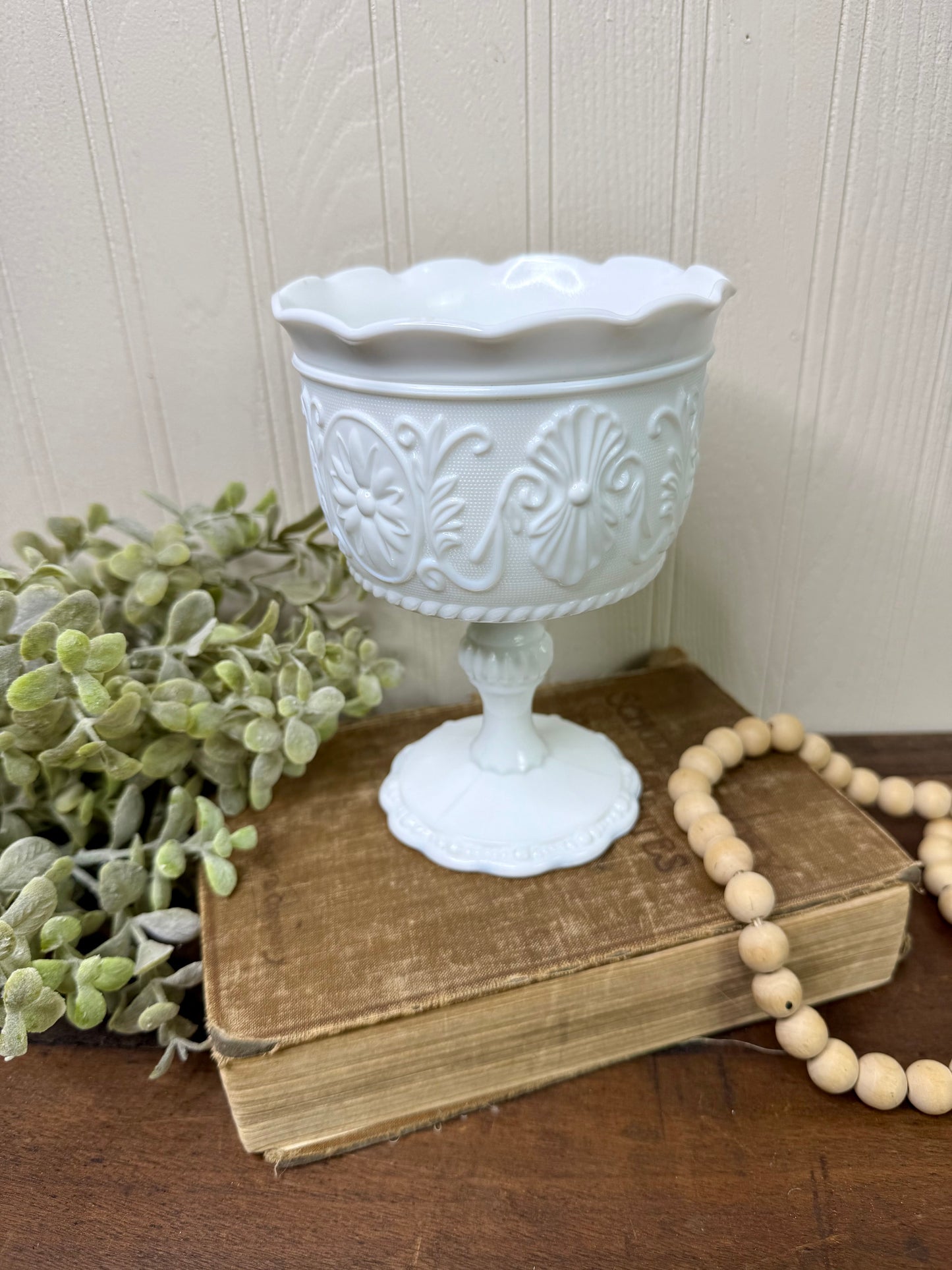 Vintage Indiana Glass White Milk Glass Pedestal Compote Dish