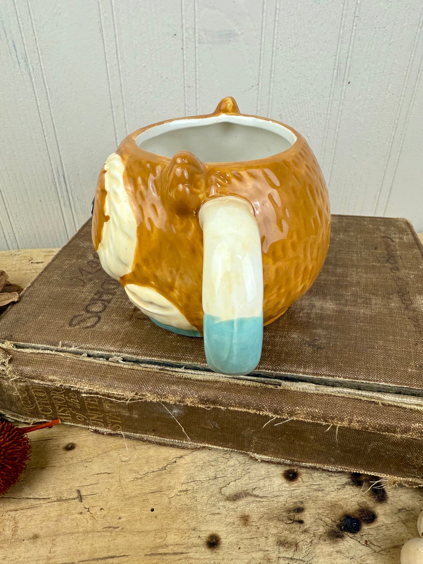 Retro Hand Painted Ceramic Owl Mug