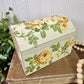 Upcycled Beige Rustic Trinket Box with Yellow Roses