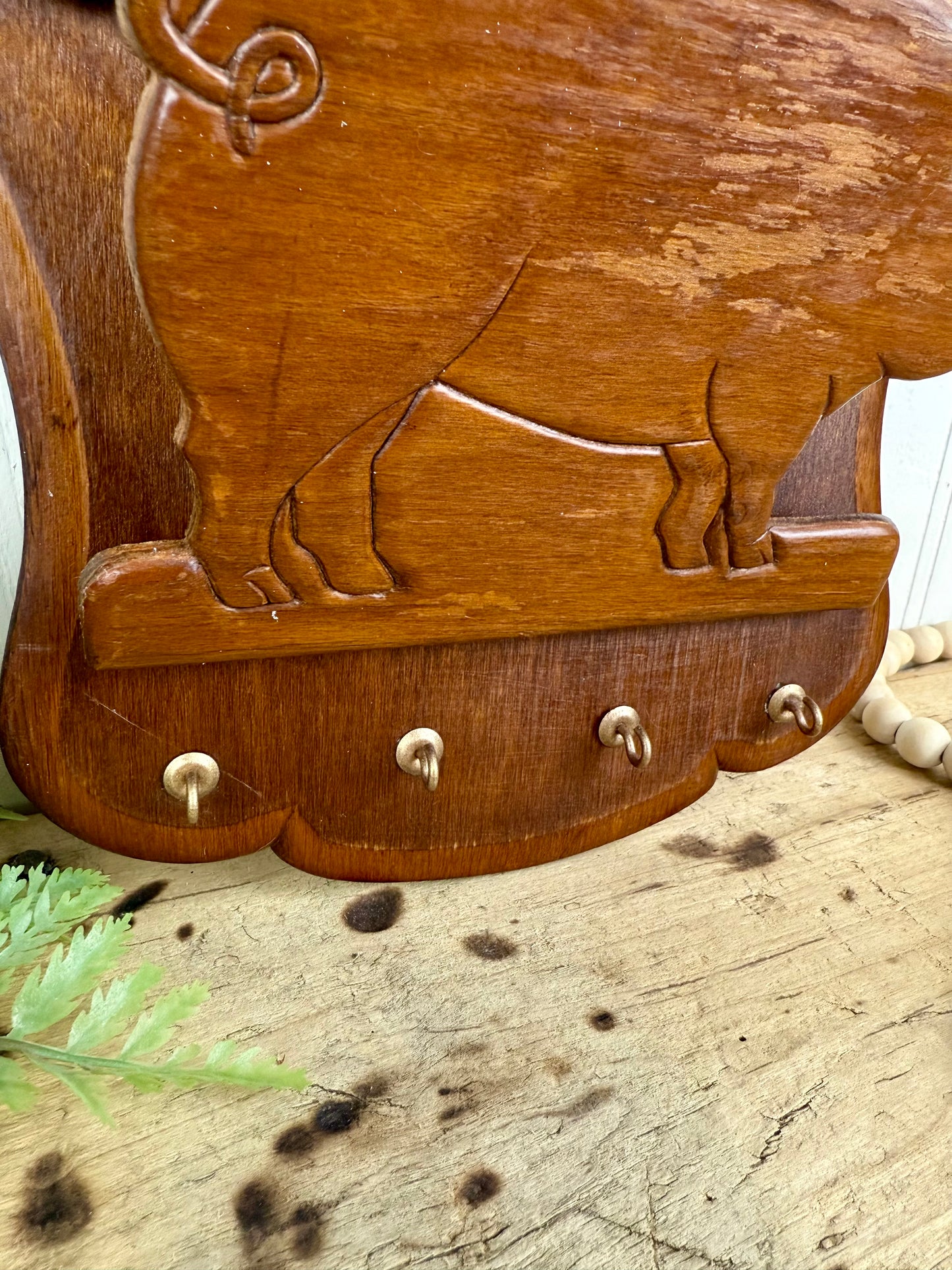 Vintage Farmhouse Wooden Pig Letter Organizer