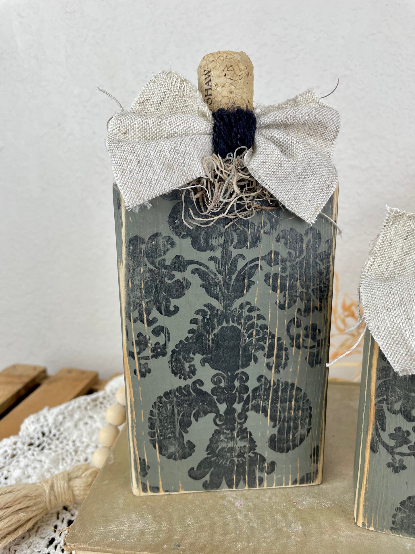 Handmade Reclaimed Wood Small Green and Black Pumpkin Set