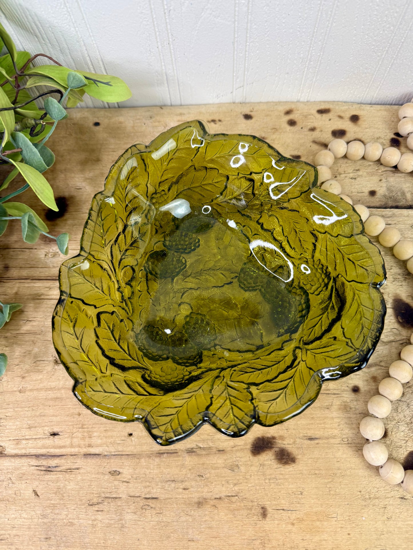 Vintage Indiana Glass Co. Avocado Green Loganberry Candy Dish