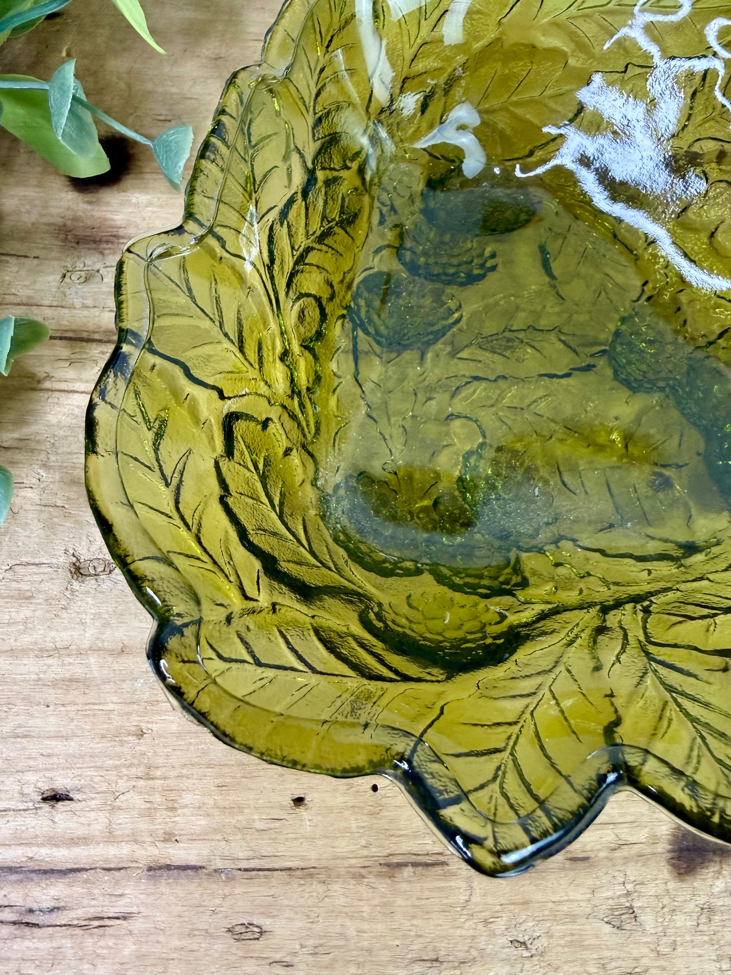 Vintage Indiana Glass Co. Avocado Green Loganberry Candy Dish