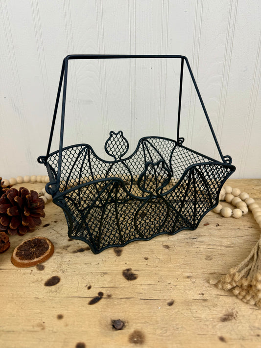 Vintage Metal Bat Basket with Handles