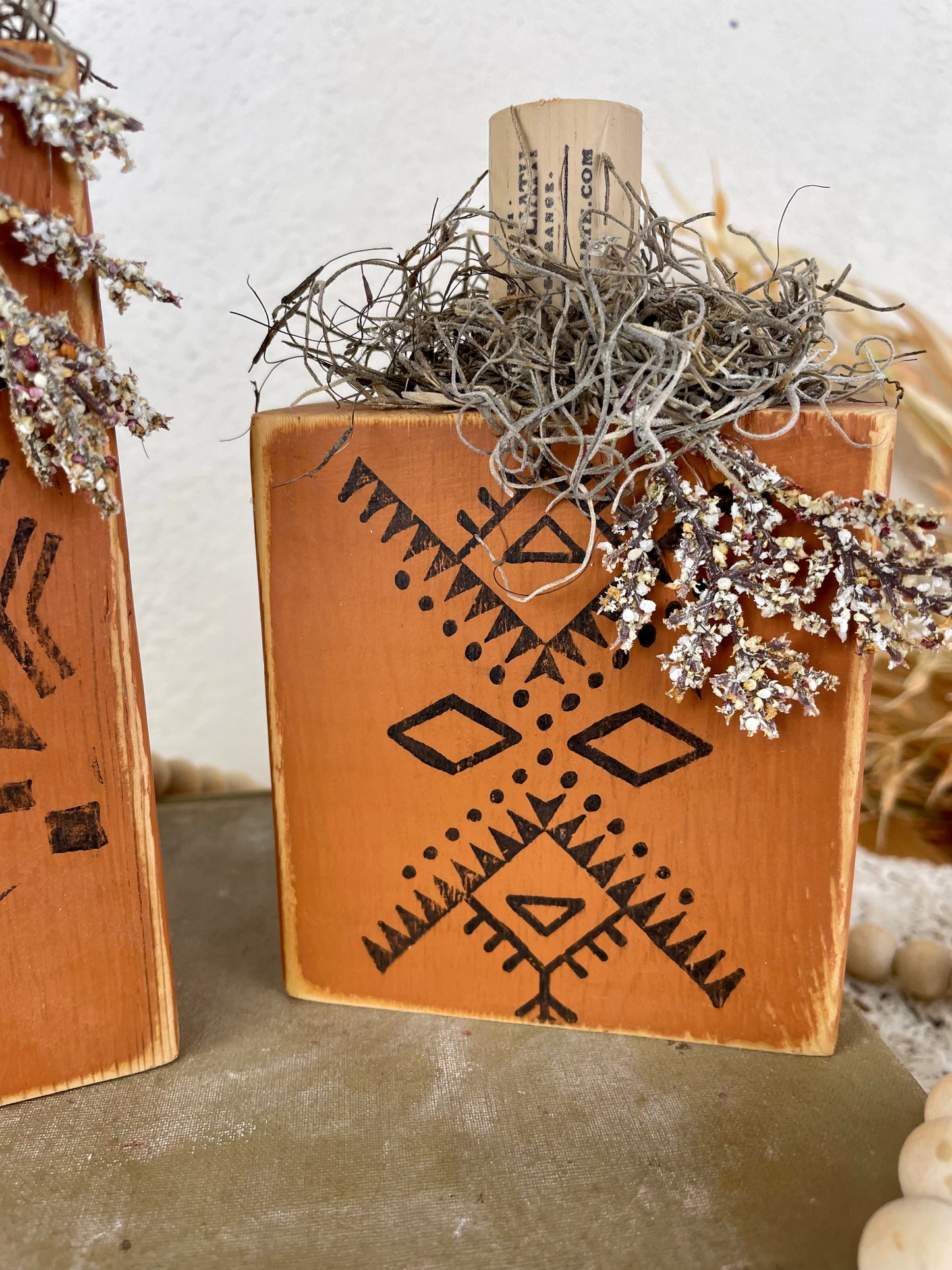 Handmade Reclaimed Wood Small Tribal Print Pumpkin Set