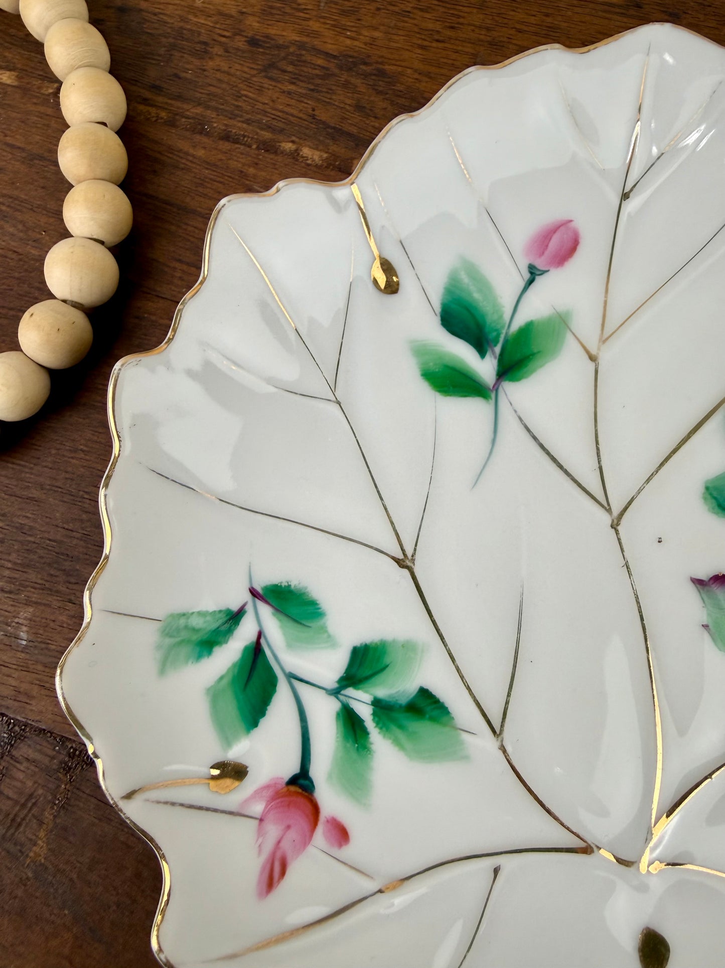 Vintage Hand Painted Japanese Porcelain Leaf Plate