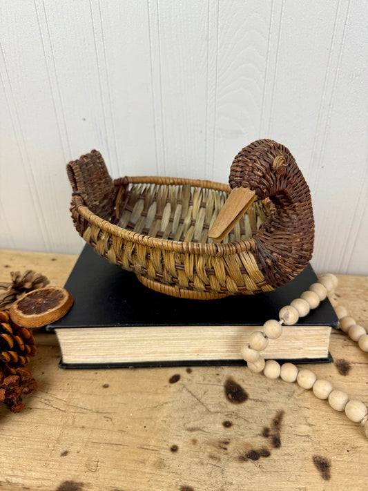 Vintage Mid-Century Wicker Duck Basket
