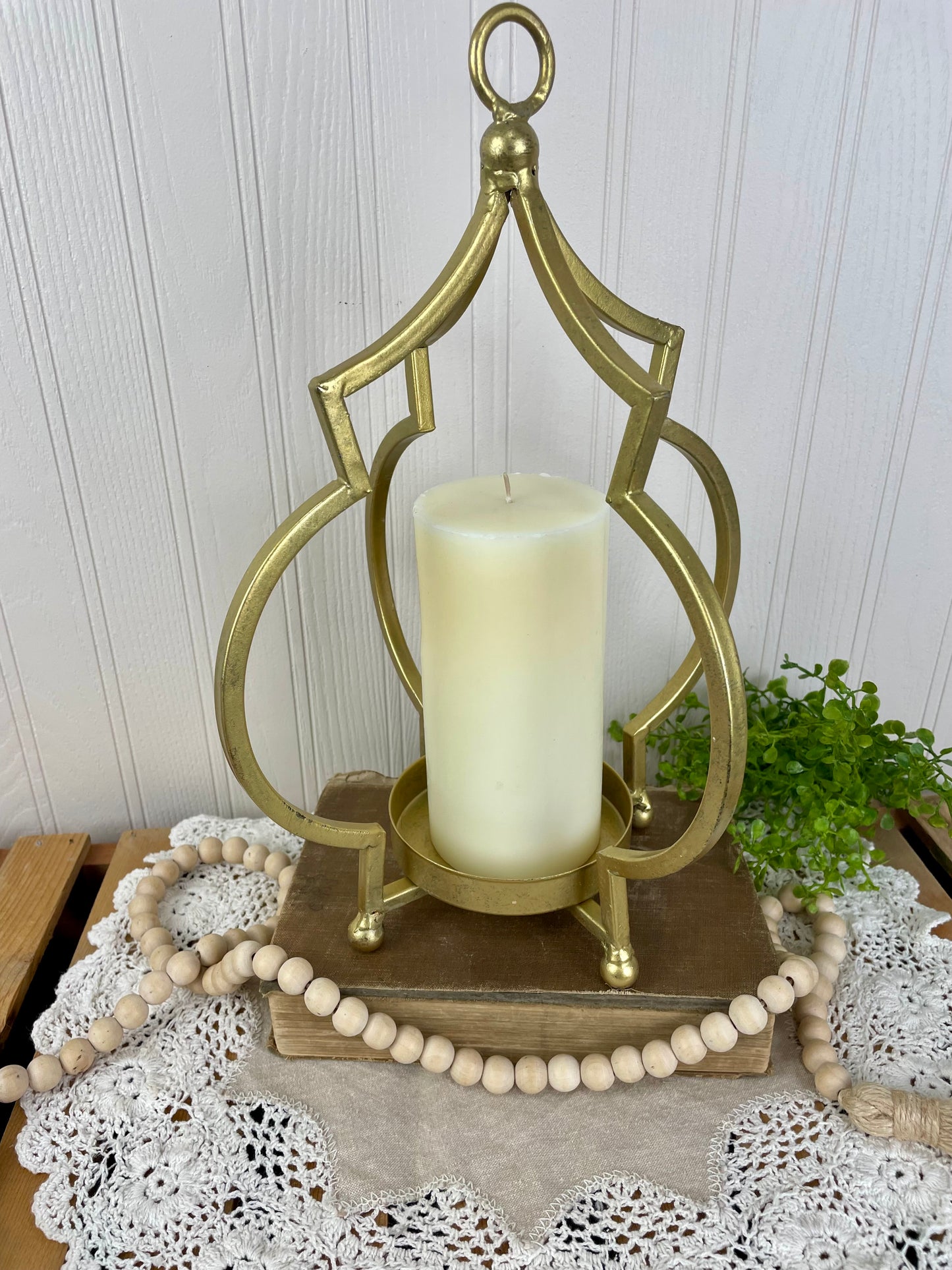 Boho Metal Candle Lantern with Pillar Candle