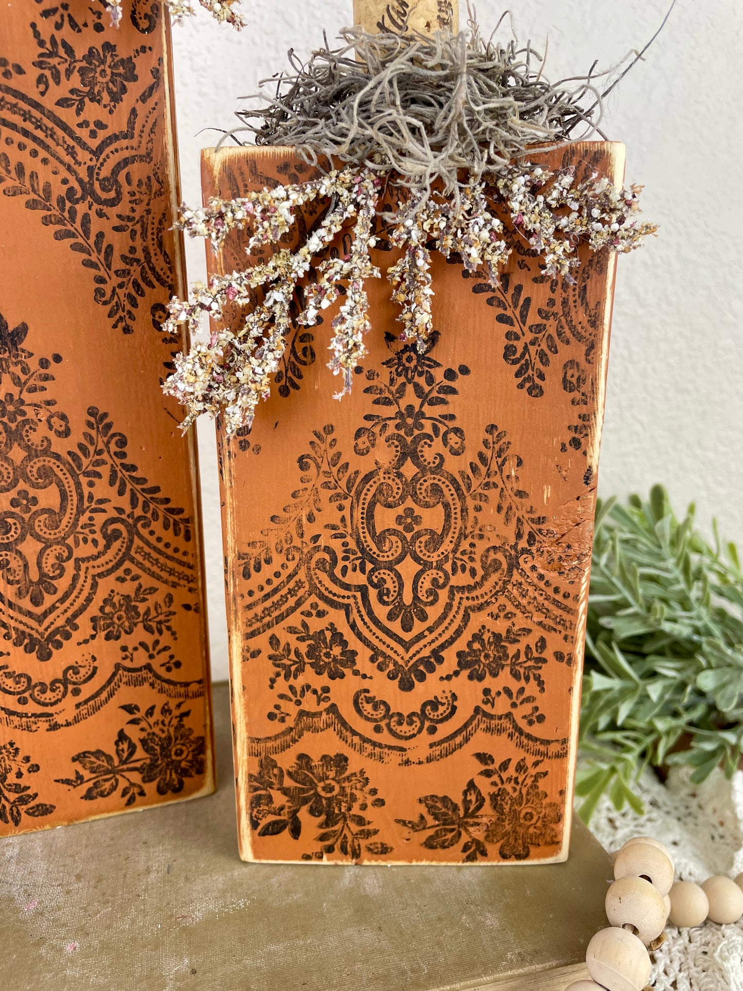 Handmade Orange Pumpkin Set with Lace Stamped Details