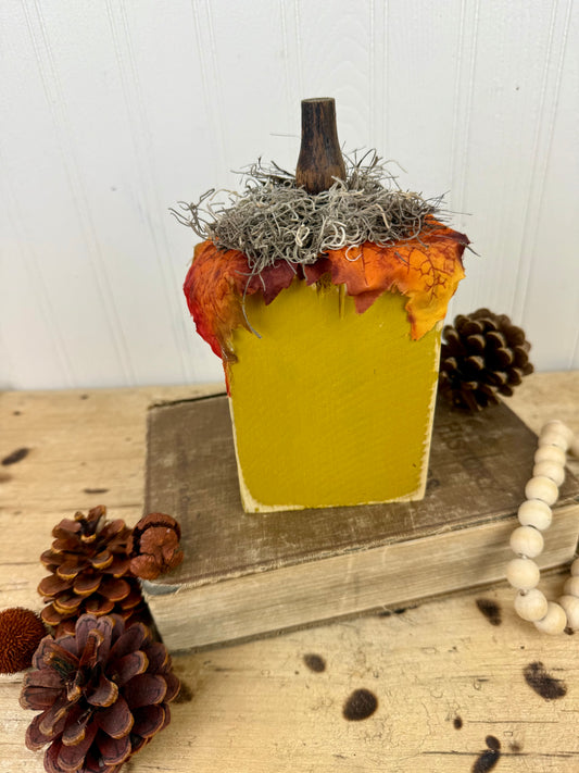 Handmade Reclaimed Wood Yellow Block Pumpkin
