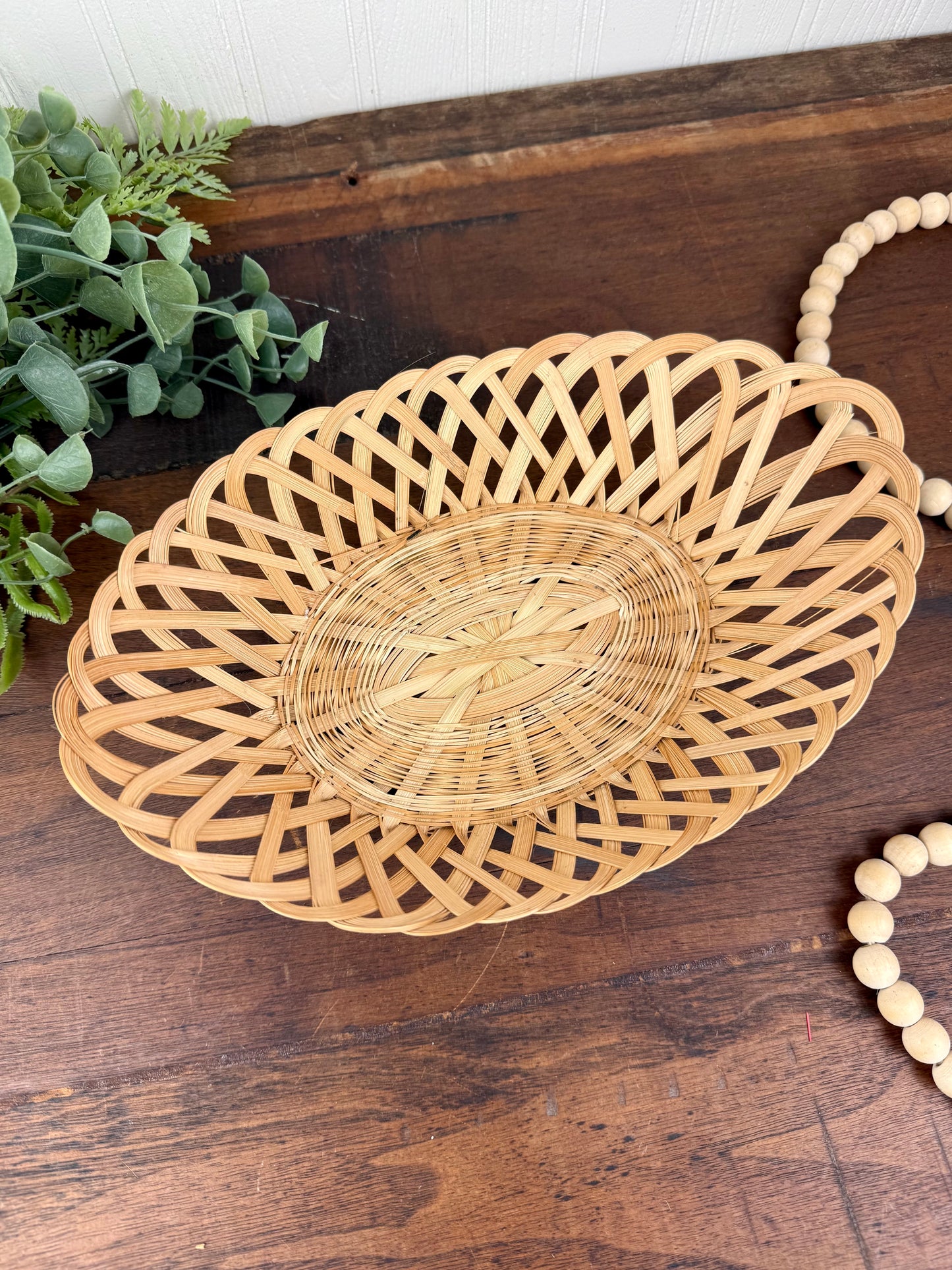 Vintage Oval Open Weave Wicker Basket
