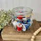 Vintage Glass Clasp Jar with Thread Spools