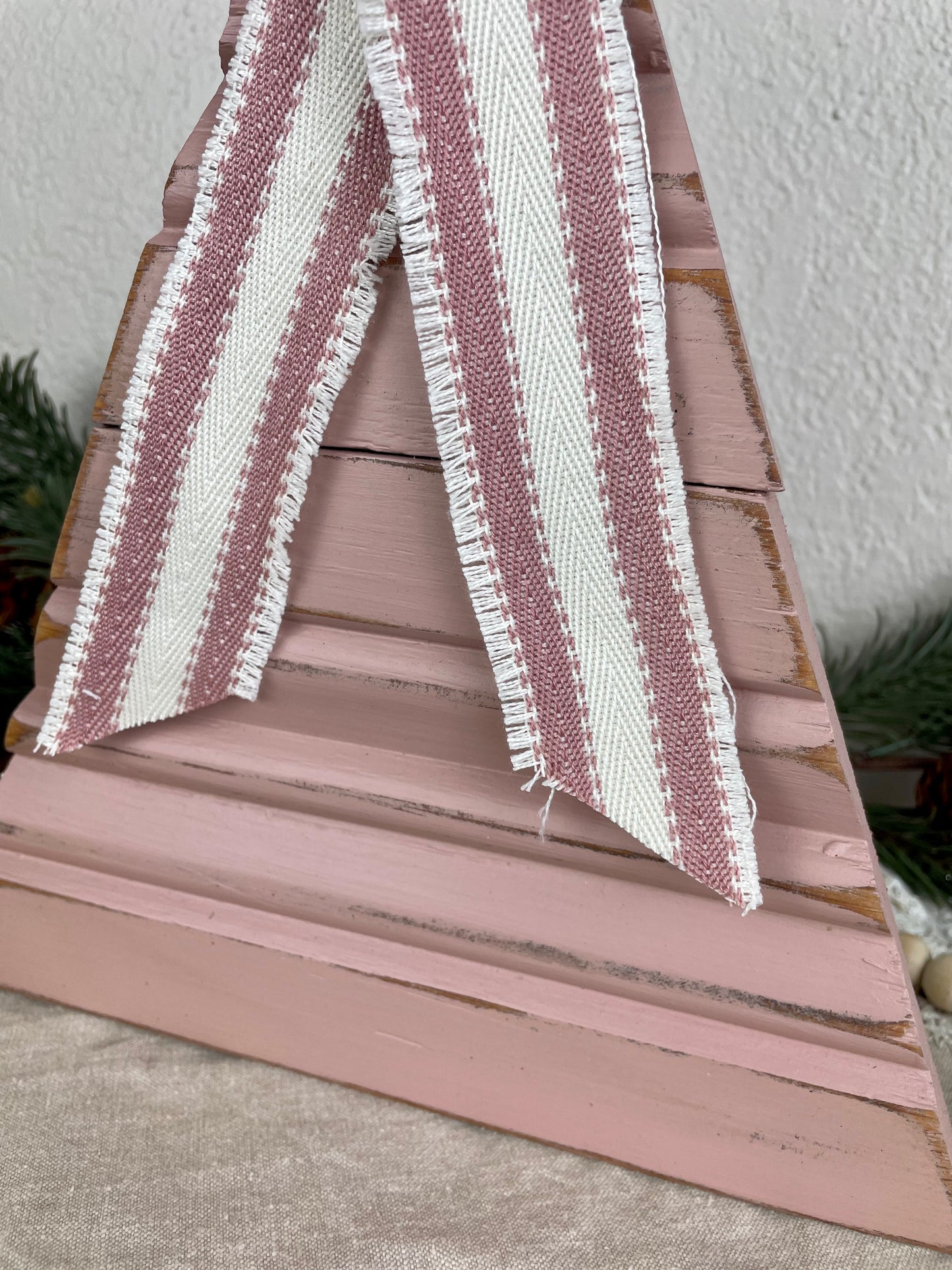 Upcycled Vintage Trim Pink Large Christmas Tree with Handmade Bow