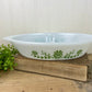 Vintage Glasbake Divided Milk Glass Casserole Dish with Daisy Pattern