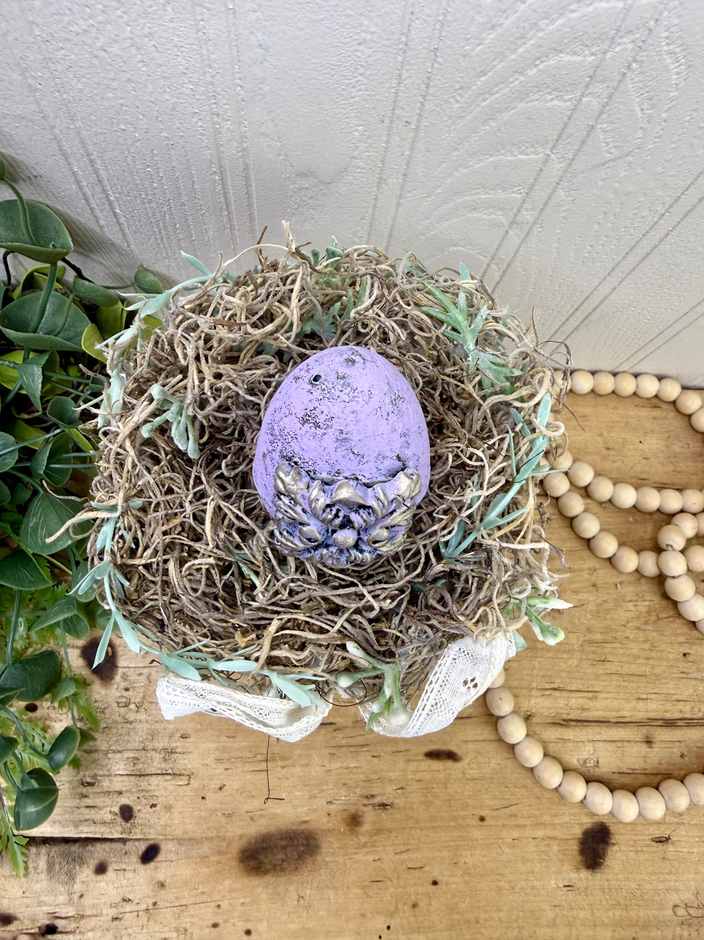 Handmade Rustic Bed Spring Nest with Light Purple Egg