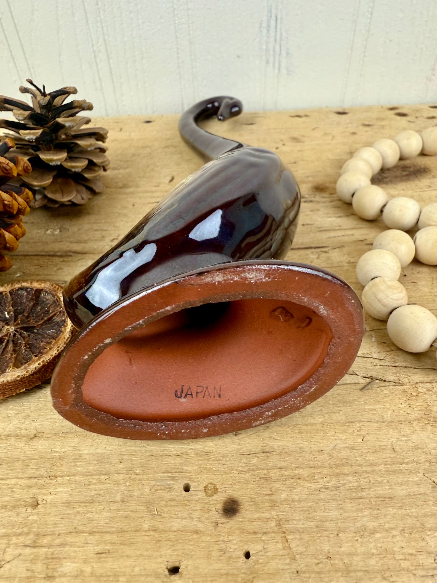 Vintage Enesco Redware Pottery Swan with Drip Glaze