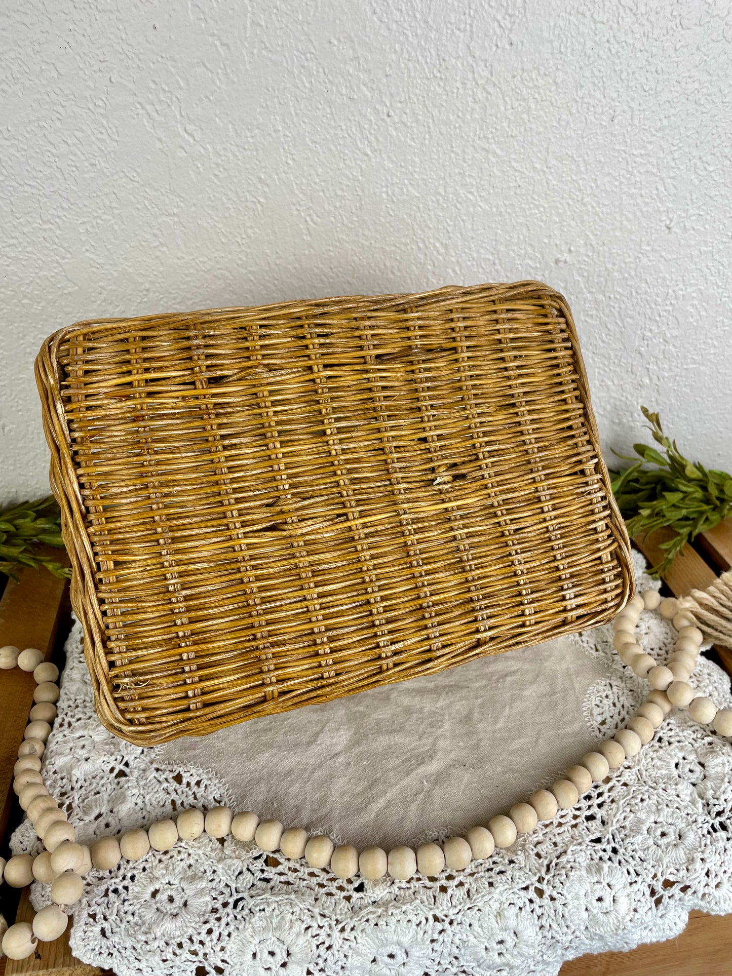 Vintage Wicker Storage Basket with Dividers