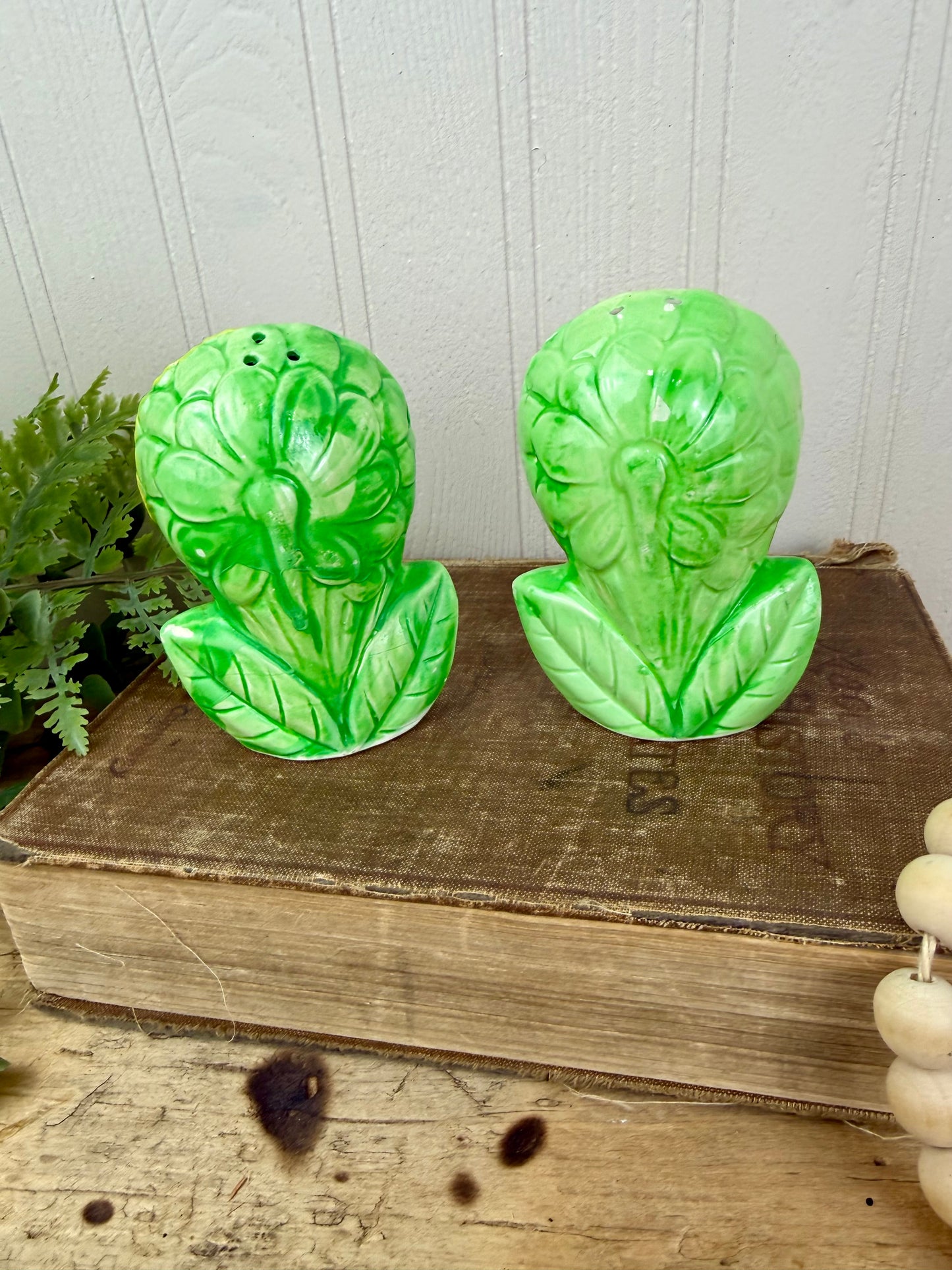 Vintage Ceramic Happy/Sad Sunflower Salt & Pepper Shaker Set