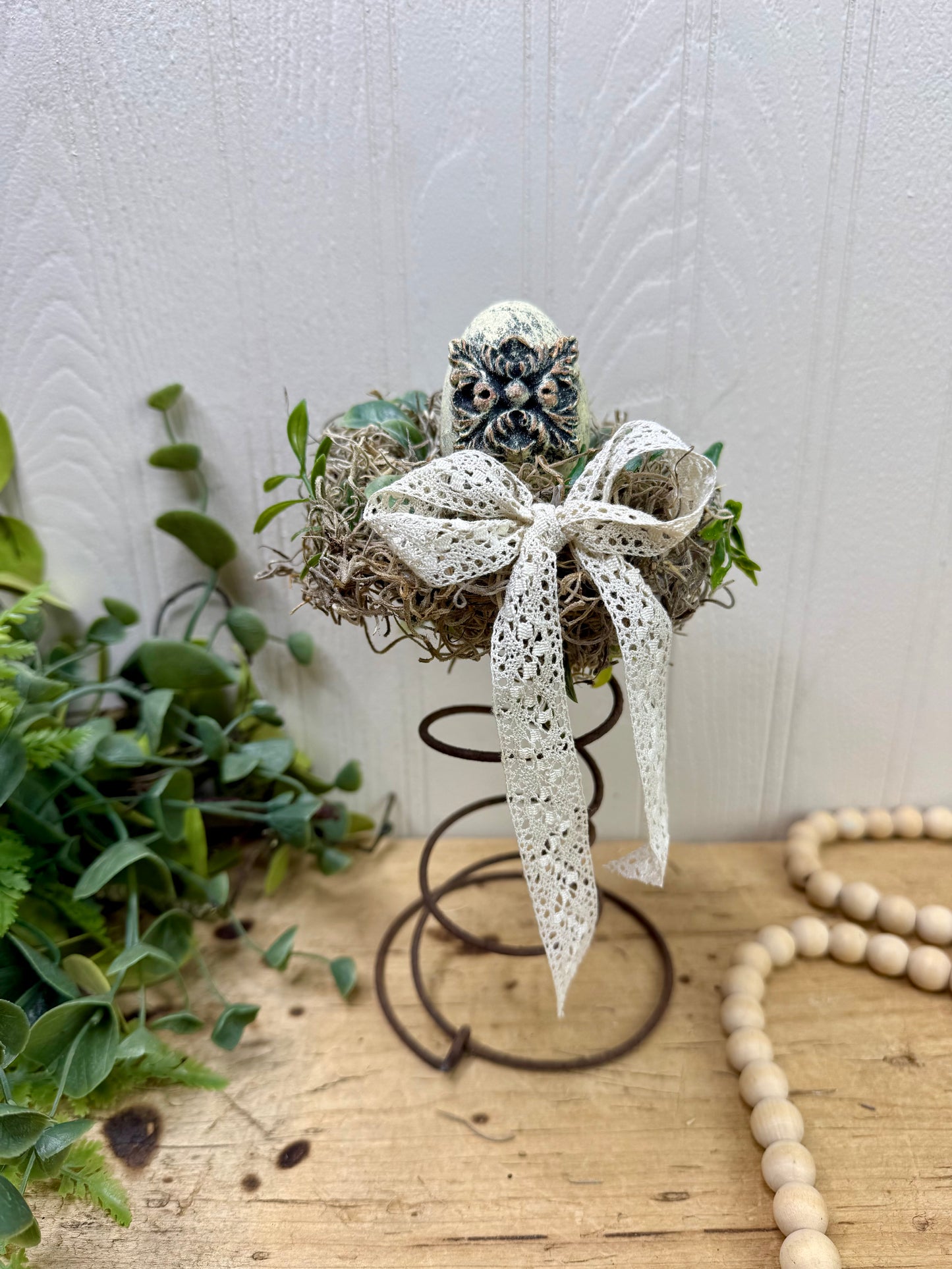 Handmade Rustic Bed Spring Nest with Yellow Egg with Gold Details