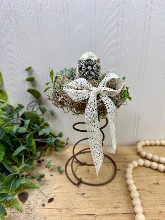 Handmade Rustic Bed Spring Nest with Yellow Egg with Gold Details