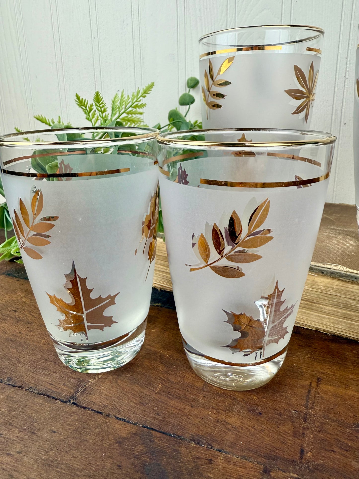 Vintage Libbey "Golden Foliage" Frosted Glasses