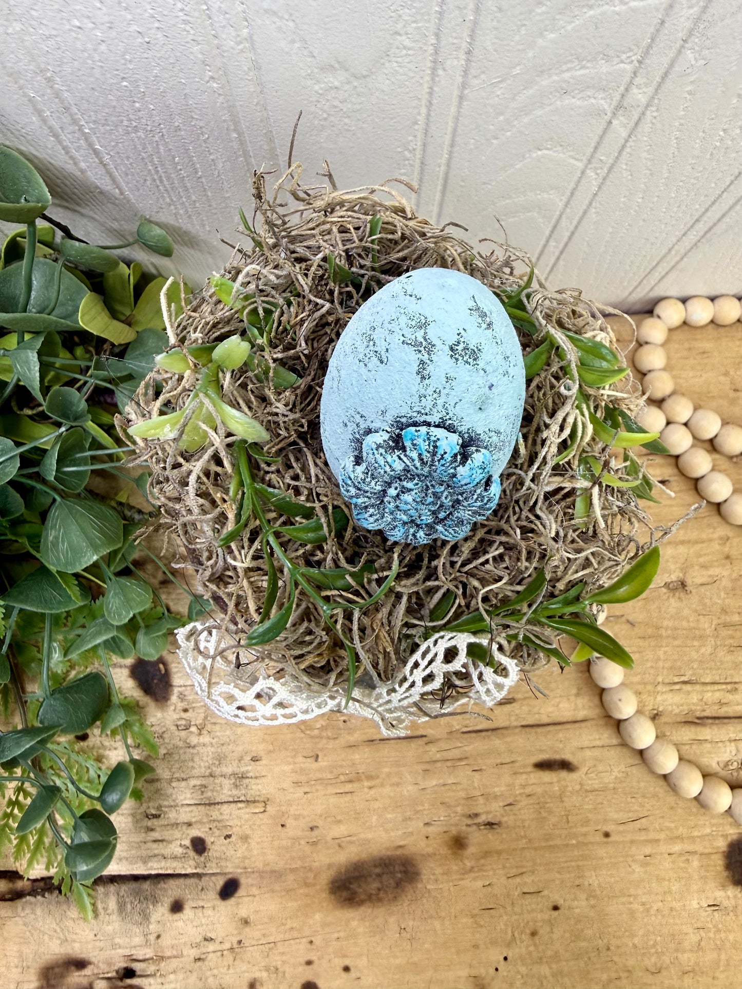 Handmade Rustic Bed Spring Nest with Baby Blue Egg