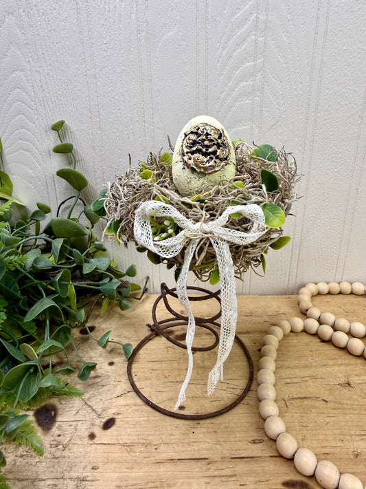 Handmade Rustic Bed Spring Nest with Yellow Egg