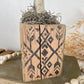 Handmade Reclaimed Wood Light Orange Block Pumpkin with Stamped Tribal Details