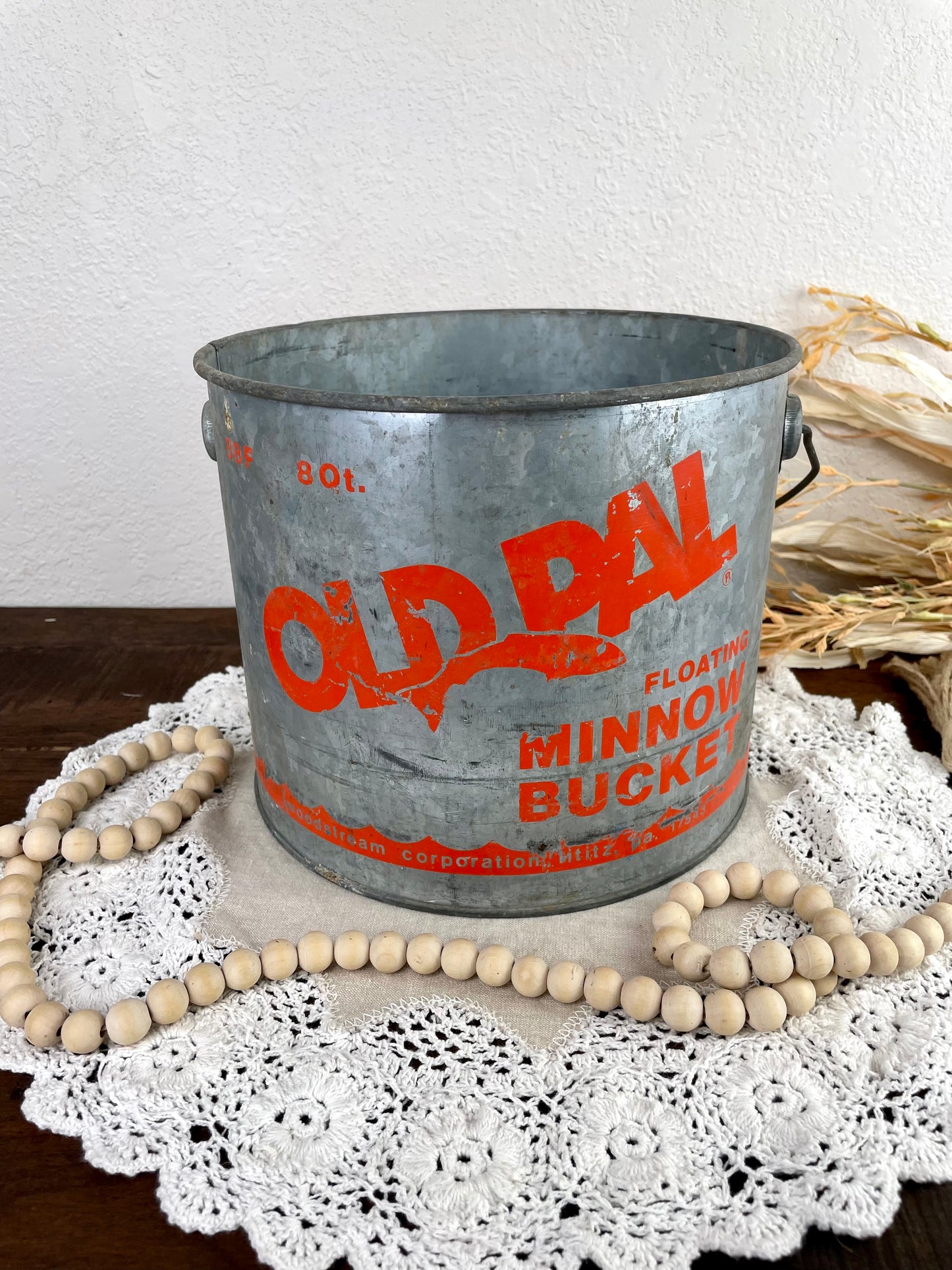 Vintage “Old Pal” Galvanized Minnow Bucket