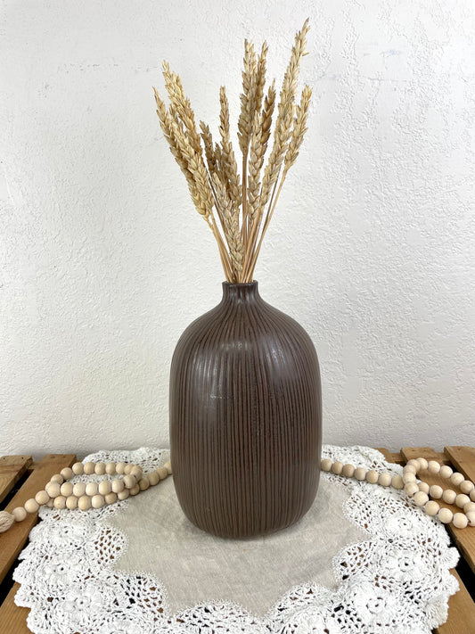 Brown Ceramic Vase with Dried Florals