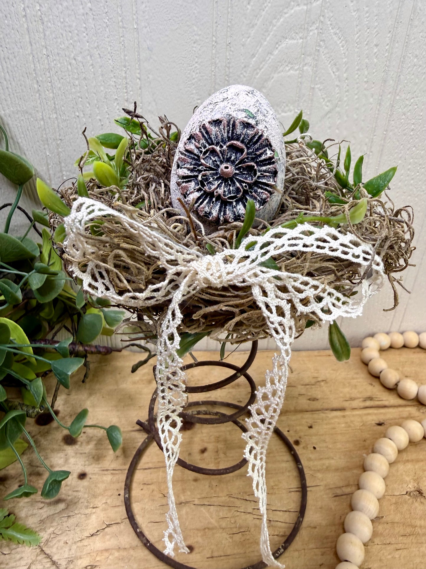 Handmade Rustic Bed Spring Nest with Pastel Pink Egg