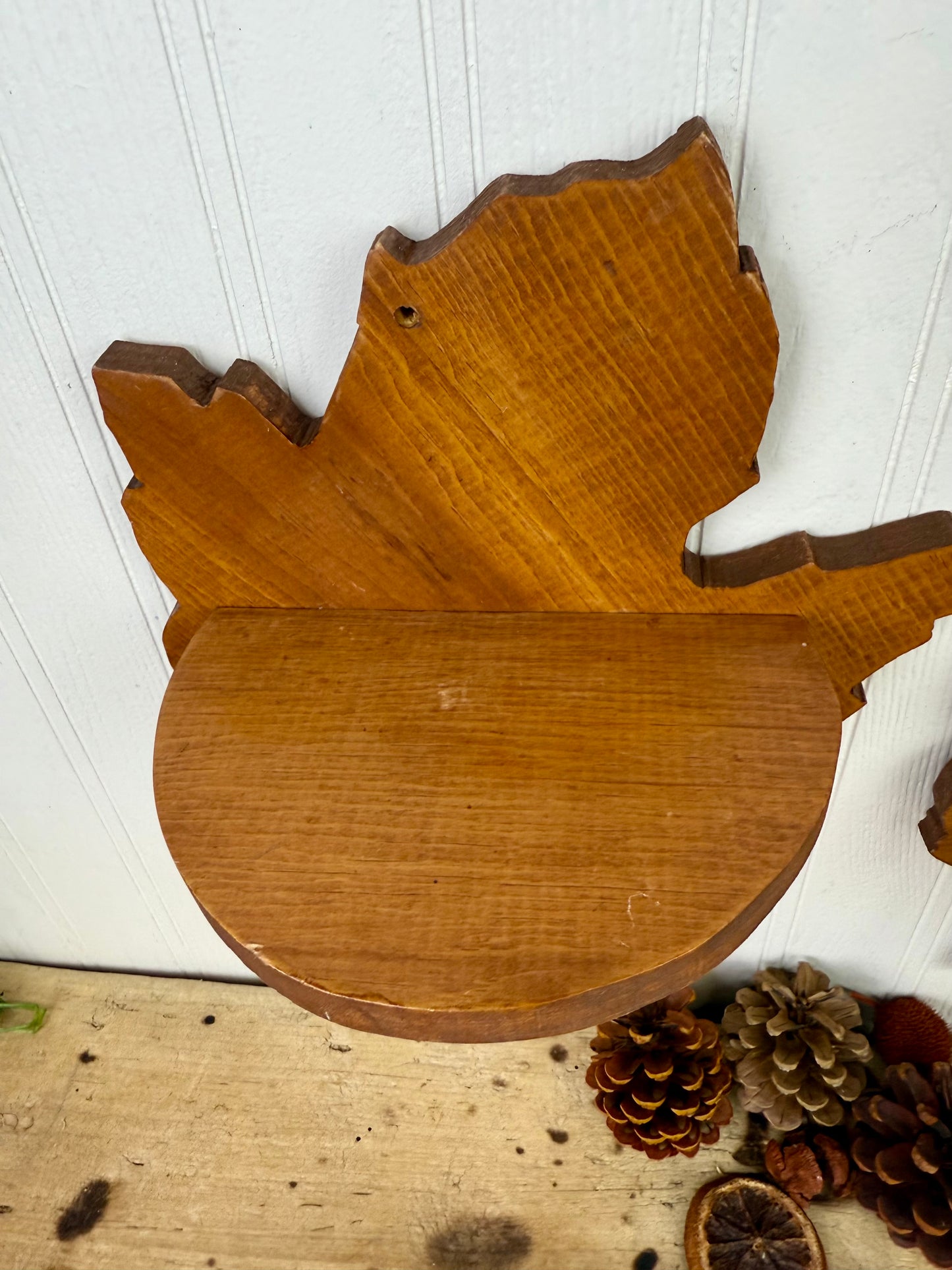 Vintage Handmade Wooden Maple Leaf Shelf Set